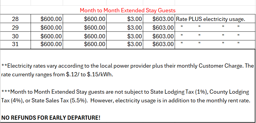 Month to Month Extended Stay Rates